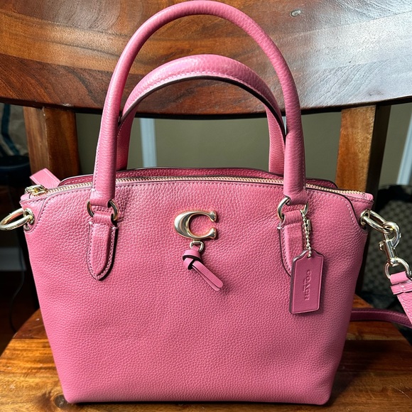 Coach Pebbled Leather Satchel Bag Purse in Rouge Mauve Pink with Gold Hardware - Picture 1 of 16
